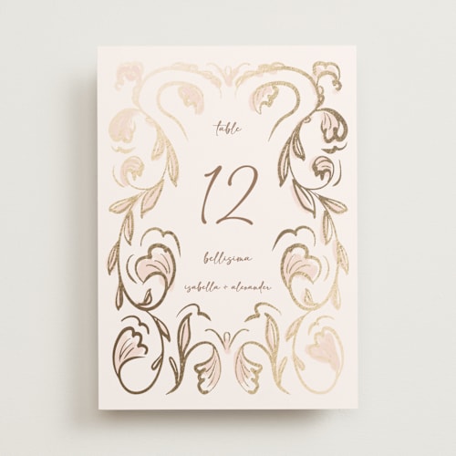 This is a blush table numbers with foil pressed by Ani Somi called bella bellissima printing on doublethick in standard