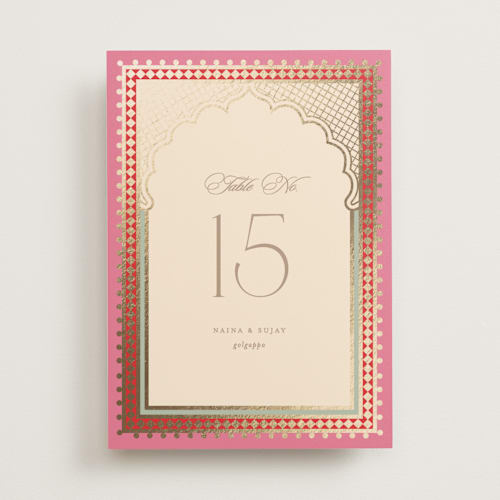 This is a carnation table numbers with foil pressed by Creo Study called mandapam printing on doublethick in standard