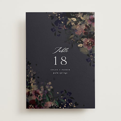 This is a midnight table numbers with foil pressed by Grace Kreinbrink called vintage rose garden printing on doublethick in standard
