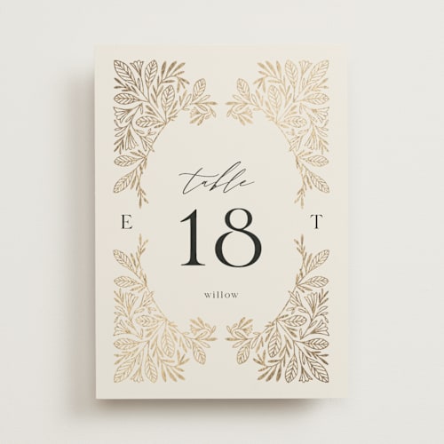 This is a cream table numbers with foil pressed by Jen Owens called baroque printing on doublethick in standard