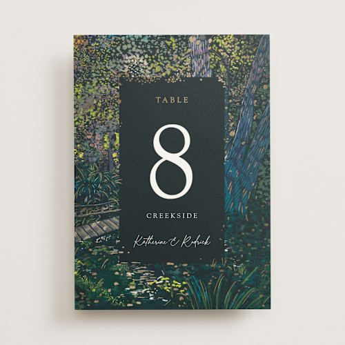 This is a emerald table numbers with foil pressed by Becky Nimoy called by the creek printing on doublethick in standard