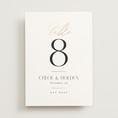 This is a sugar table numbers with foil pressed by Jessica Williams called idyllic printing on doublethick in standard