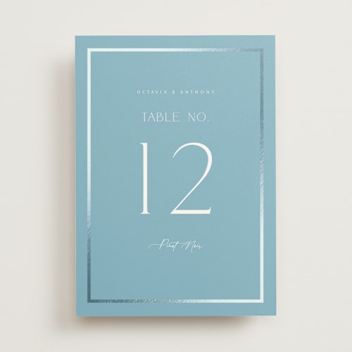 This is a sky table numbers with foil pressed by Nicole Walsh called regal printing on doublethick in standard