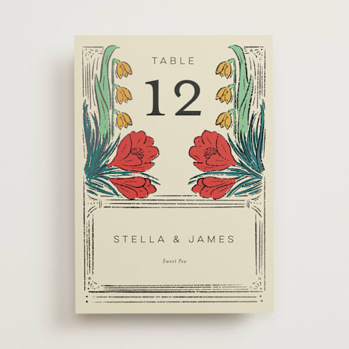 This is a birch table numbers with foil pressed by Shiny Penny Studio called deco spring florals printing on doublethick in standard