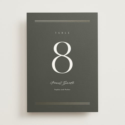 This is a olive table numbers with foil pressed by Stacey Meacham called perfect pair printing on doublethick in standard
