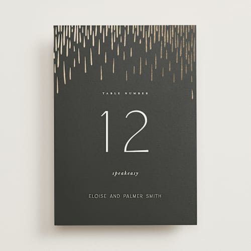 This is a midnight table numbers with foil pressed by Leah Bisch called fringe printing on doublethick in standard