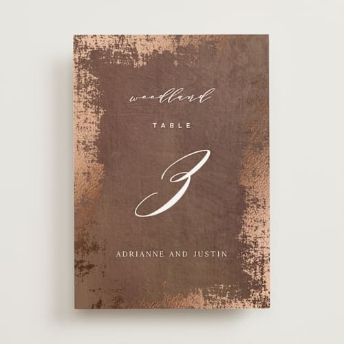 This is a copper table numbers with foil pressed by Eric Clegg called woodland hills printing on doublethick in standard