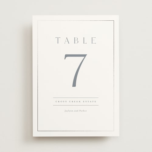 This is a dusty blue table numbers with foil pressed by Stacey Meacham called warm affection printing on doublethick in standard