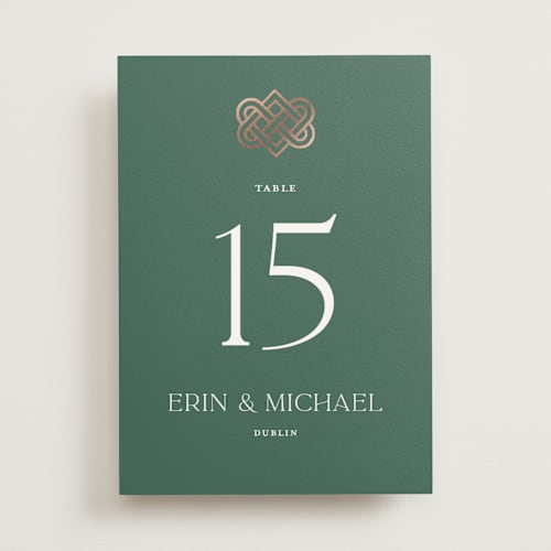 This is a clover table numbers with foil pressed by Kerry Doyle called celtic love knot printing on doublethick in standard