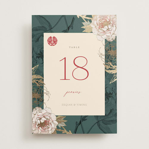 This is a evergreen table numbers with foil pressed by fatfatin called auspicious peonies printing on doublethick in standard