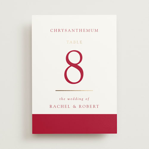 This is a ruby table numbers with foil pressed by Janean Hinger called double peony printing on doublethick in standard