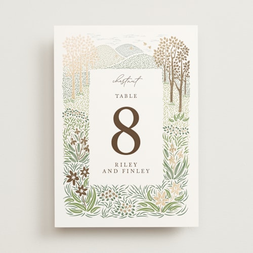 This is a forest table numbers with foil pressed by Paper Sun Studio called in the country printing on doublethick in standard