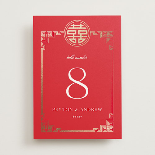 This is a ruby table numbers with foil pressed by Melanie Kosuge called happiness x 2 printing on doublethick in standard