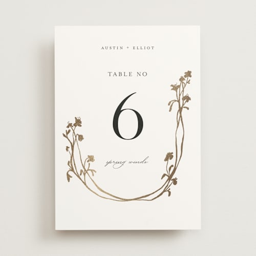 This is a blanc table numbers with foil pressed by Pati Cascino called floral enlace printing on doublethick in standard