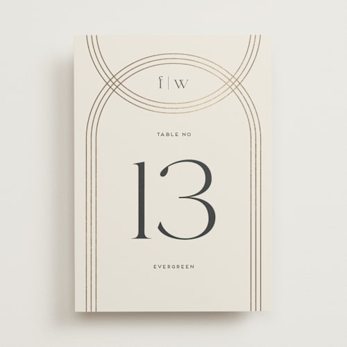 This is a chiffon table numbers with foil pressed by Amy Payne called curves printing on doublethick in standard