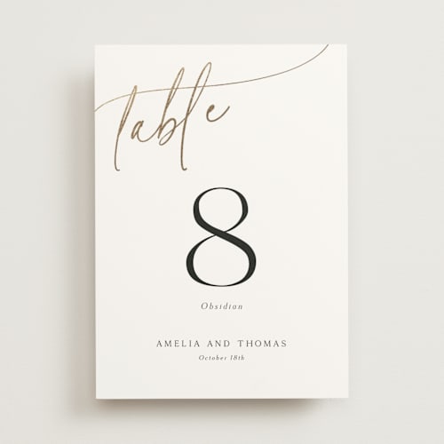This is a marshmallow table numbers with foil pressed by Kaydi Bishop called the wedding printing on doublethick in standard