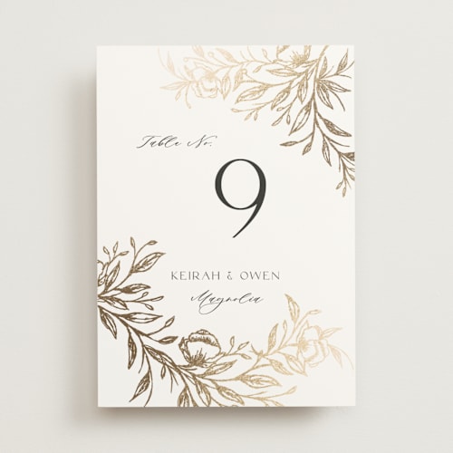 This is a pearl table numbers with foil pressed by Melanie Kosuge called keirah printing on doublethick in standard
