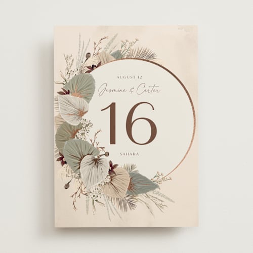 This is a dusk table numbers with foil pressed by Susan Moyal called jasmine printing on doublethick in standard