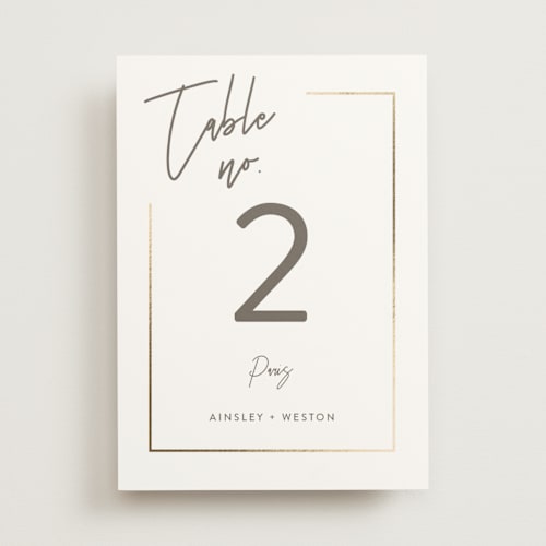 This is a milk white table numbers with foil pressed by Robin Ott called balanced printing on doublethick in standard