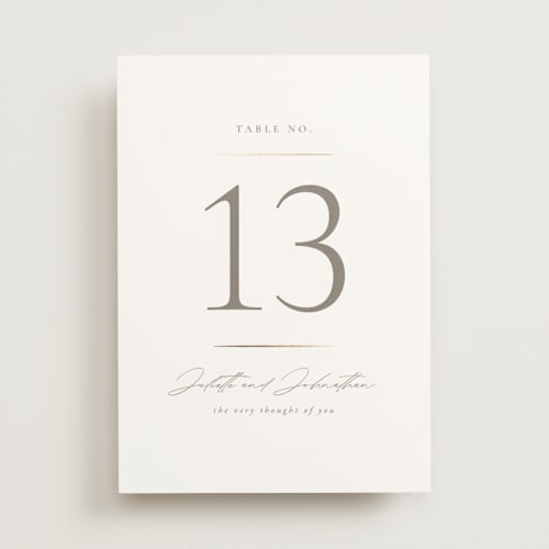 This is a silk table numbers with foil pressed by Wildfield Paper Co called classic line frame printing on doublethick in standard