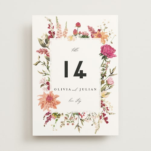 This is a magenta table numbers with foil pressed by Susan Moyal called lush printing on doublethick in standard