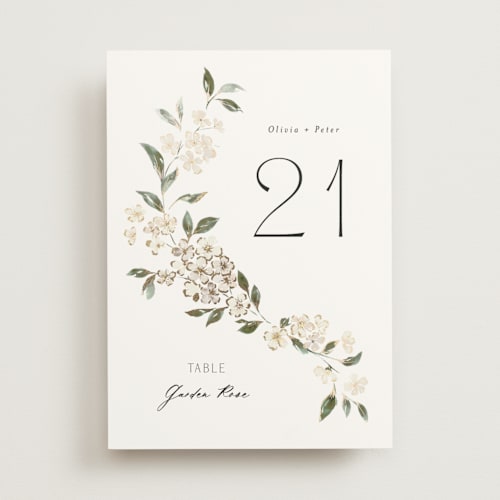 This is a porcelain table numbers with foil pressed by Itsy Belle Studio called sweeping vine printing on doublethick in standard