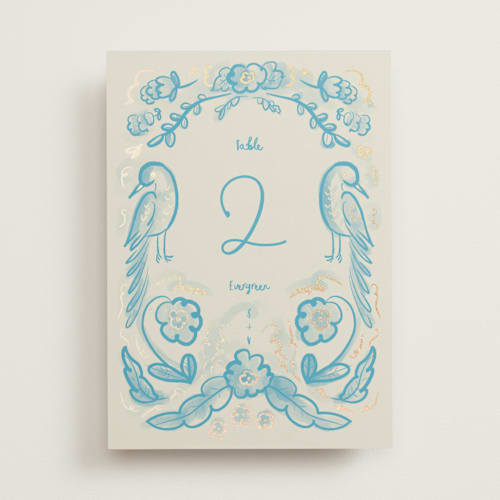 This is a cream blue table numbers with foil pressed by Ani Somi called santa catalina printing on doublethick in standard
