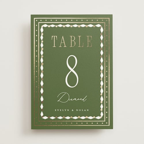 This is a periwinkle table numbers with foil pressed by Erin German called sadie printing on doublethick in standard