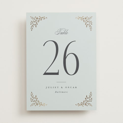 This is a mist table numbers with foil pressed by Laura Hankins called enchanted printing on doublethick in standard