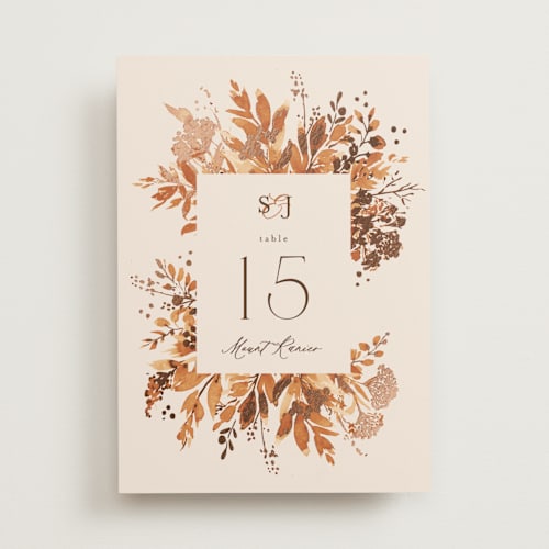 This is a rust table numbers with foil pressed by Chris Griffith called wedding in aspen printing on doublethick in standard