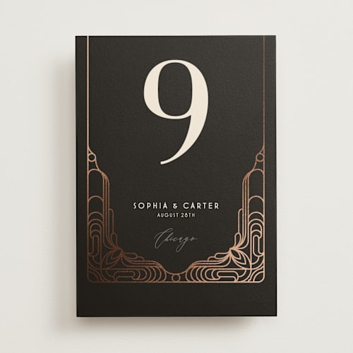 This is a midnight table numbers with foil pressed by GeekInk Design called geometric deco printing on doublethick in standard