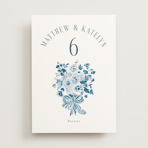This is a pacific blue table numbers with standard by Itsy Belle Studio called ruban en fleur printing on doublethick in standard
