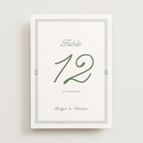 This is a leaf table numbers with standard by Kate Ahn called court printing on doublethick in standard