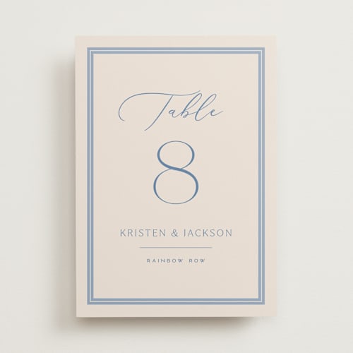 This is a periwinkle table numbers with standard by Hooray Creative called twin border printing on doublethick in standard