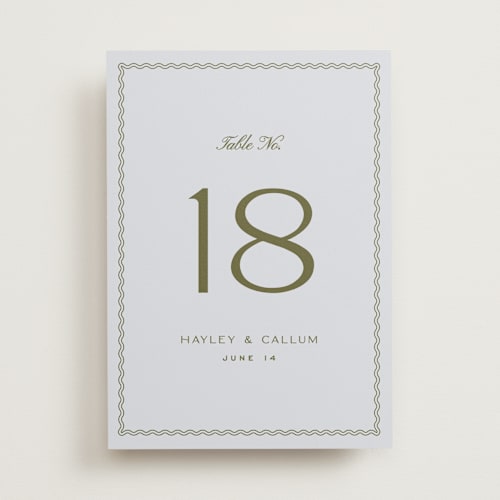 This is a lavender table numbers with standard by Ellen Schlegelmilch called callum printing on doublethick in standard