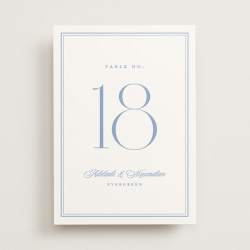 This is a periwinkle table numbers with standard by Ellen Schlegelmilch called museo printing on doublethick in standard