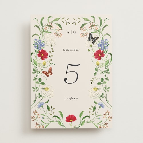 This is a elder flower table numbers with standard by Sarah Knight called wild meadow printing on doublethick in standard