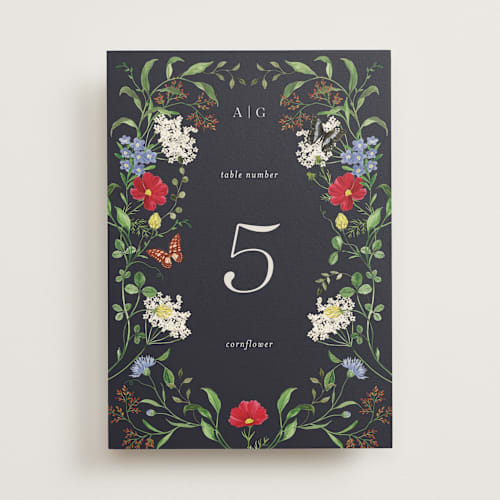 This is a midnight table numbers with standard by Sarah Knight called wild meadow printing on doublethick in standard
