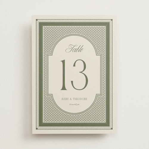 This is a moss table numbers with standard by Kelly Watkins called literary printing on doublethick in standard