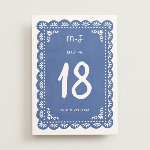 This is a royal blue table numbers with standard by Itsy Belle Studio called vienes printing on doublethick in standard