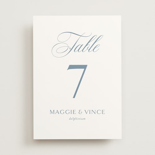 This is a dusty blue table numbers with standard by Jennifer Postorino called coastal charm printing on doublethick in standard