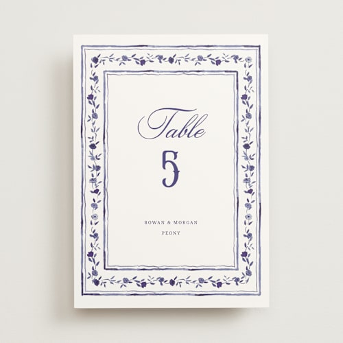 This is a plum table numbers with standard by Cass Loh called blooming crest printing on doublethick in standard