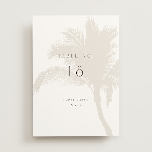 This is a ecru table numbers with standard by AK Graphics called palm printing on doublethick in standard