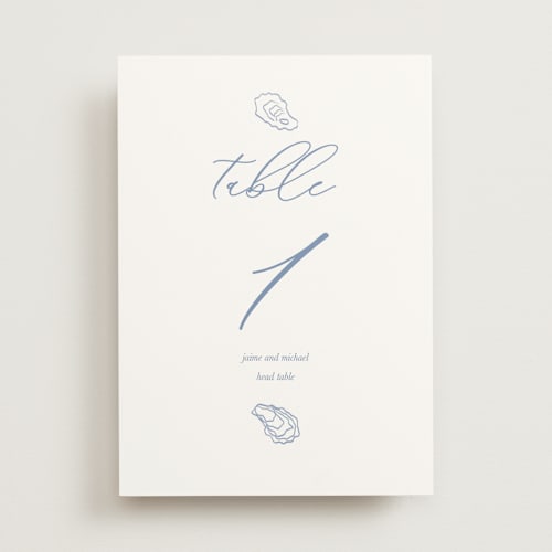 This is a oyster blue table numbers with standard by Cotton and Bow called i found my pearl printing on doublethick in standard