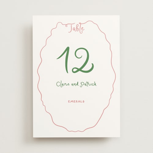 This is a carnation table numbers with standard by Creo Study called squiggly type printing on doublethick in standard