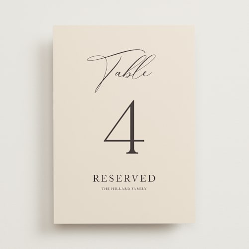 This is a mocha table numbers with standard by Jennifer Postorino called love story printing on doublethick in standard