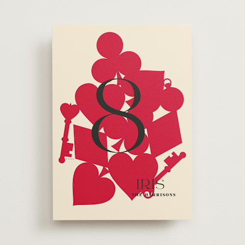 This is a ruby table numbers with standard by Baumbirdy called pair of hearts from disney's alice in wonderland printing on doublethick in standard