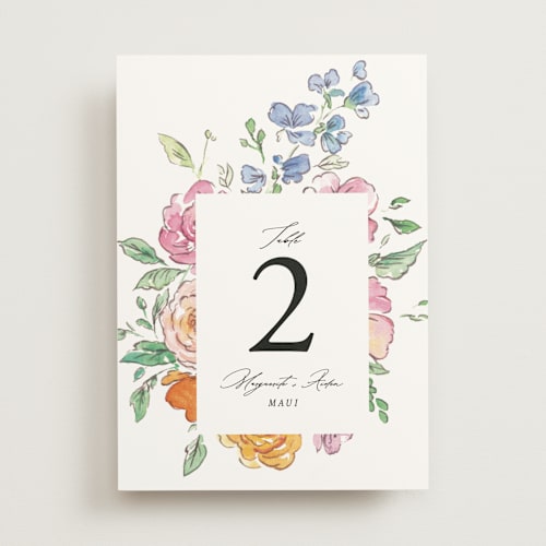 This is a tropical table numbers with standard by Itsy Belle Studio called floral pop printing on doublethick in standard