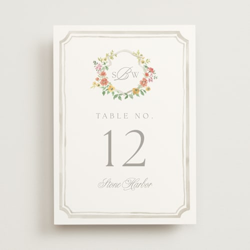 This is a hibiscus table numbers with standard by Everett Paper Goods called chelsea printing on doublethick in standard