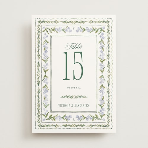 This is a wisteria table numbers with standard by Jenna Holcomb called vintage sketched printing on doublethick in standard